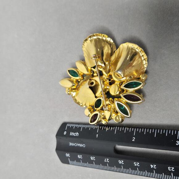 Vintage D & E Juliana Brooch Gold Tone Fruit Salad Molded Glass Rhinestones - Picture 7 of 9